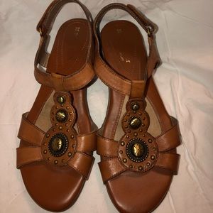 Ladies brown sandals with embellishments